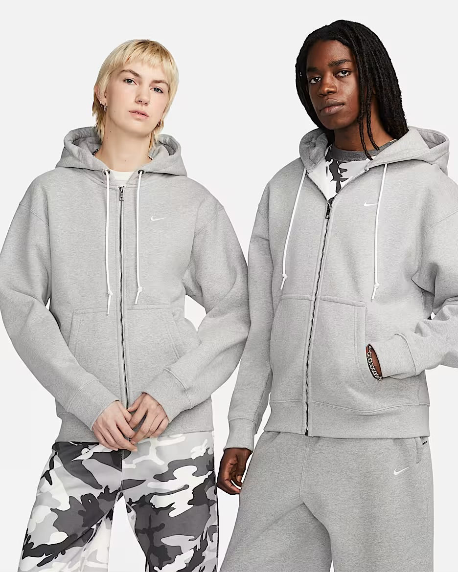 Nike Solo Swoosh Full Zip Hoodie Dark Grey Heather / White