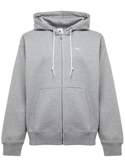 Nike Solo Swoosh Full Zip Hoodie Dark Grey Heather / White